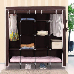 Storage songmics 67 inch wardrobe armoire closet clothes storage rack 12 shelves 4 side pockets quick and easy to assemble brown uryg44k