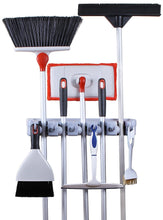 Load image into Gallery viewer, Order now greenco mop and broom organiser wall and closet mount organizer rack holds brooms mops rakes garden equipment tools and more contains 5 non slip automatically adjustable holders and 6 hooks