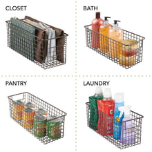 Load image into Gallery viewer, Discover the best mdesign farmhouse decor metal wire food storage organizer bin basket with handles for kitchen cabinets pantry bathroom laundry room closets garage 16 x 6 x 6 8 pack bronze
