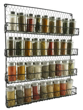 Load image into Gallery viewer, Budget 4 tier metal spice rack wall mount kitchen spices organizer pantry cabinet hanging herbs seasoning jars storage closet door cupboard mounted holder black
