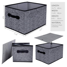 Load image into Gallery viewer, Discover the best homyfort cloth collapsible storage bins cubes 15 7x11 8x9 8 linen fabric basket box cubes containers organizer for closet shelves with leather handles set of 3 grey