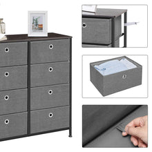 Load image into Gallery viewer, Products songmics 4 tier wide drawer dresser storage unit with 8 easy pull fabric drawers and metal frame wooden tabletop for closets nursery dorm room hallway 31 5 x 11 8 x 32 1 inches gray ults24g
