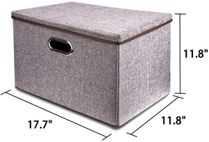 Featured large linen fabric foldable storage container 2 pack with removable lid and handles storage bin box cubes organizer gray for home office nursery closet bedroom living room