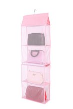 Load image into Gallery viewer, On amazon detachable 6 compartment organizer pouch hanging handbag organizer clear purse bag collection storage holder wardrobe closet space saving organizers system for living room bedroom home use pink