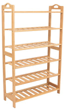 Load image into Gallery viewer, Exclusive birdrock home free standing bamboo shoe rack with handles 6 tier wood closets and entryway organizer fits 18 pairs of shoes