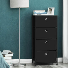 Load image into Gallery viewer, Order now songmics 4 tier dresser drawer unit cabinet with 4 easy pull fabric drawers storage organizer with metal frame and wooden tabletop for living room closet hallway black ults04h