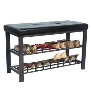 New simplify f 0680 black storage bench shoe rack ottoman tufted padded seating for entryway bedroom closet hallway black