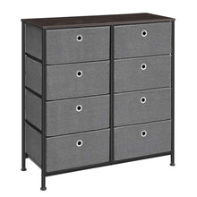Load image into Gallery viewer, On amazon songmics 4 tier wide drawer dresser storage unit with 8 easy pull fabric drawers and metal frame wooden tabletop for closets nursery dorm room hallway 31 5 x 11 8 x 32 1 inches gray ults24g