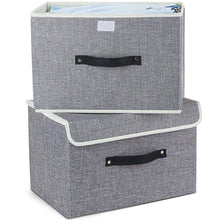 Load image into Gallery viewer, Kitchen storage bins set meelife pack of 2 foldable storage box cube with lids and handles fabric storage basket bin organizer collapsible drawers containers for nursery closet bedroom homelight gray