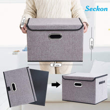 Load image into Gallery viewer, Cheap seckon collapsible storage box container bins with lids covers2pack large odorless linen fabric storage organizers cube with metal handles for office bedroom closet toys