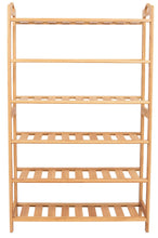 Load image into Gallery viewer, Explore birdrock home free standing bamboo shoe rack with handles 6 tier wood closets and entryway organizer fits 18 pairs of shoes