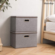Load image into Gallery viewer, Online shopping storage container organizer bin collapsible large foldable linen fabric gray box with removable lid and handles for home baby office nursery closet bedroom living room no peculiar smell 1 pack