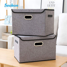 Load image into Gallery viewer, Exclusive seckon collapsible storage box container bins with lids covers2pack large odorless linen fabric storage organizers cube with metal handles for office bedroom closet toys