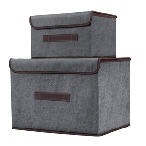 Explore foldable storage boxes with lids 2 set of linen fabric cubes with handles for shelf closet book kid toy nursery organize grey