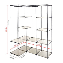Load image into Gallery viewer, Order now dporticus portable corner clothes closet wardrobe storage organizer with metal shelves and dustproof non woven fabric cover in gray