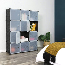 Load image into Gallery viewer, Organize with songmics cube storage organizer 12 cube closet storage shelves diy plastic closet cabinet modular bookcase storage shelving with doors for bedroom living room office black ulpc34h