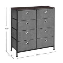 Load image into Gallery viewer, Order now songmics 4 tier wide drawer dresser storage unit with 8 easy pull fabric drawers and metal frame wooden tabletop for closets nursery dorm room hallway 31 5 x 11 8 x 32 1 inches gray ults24g
