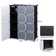 Load image into Gallery viewer, New songmics cube storage organizer 12 cube closet storage shelves diy plastic closet cabinet modular bookcase storage shelving with doors for bedroom living room office black ulpc34h