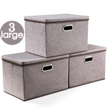 Load image into Gallery viewer, Save on prandom large collapsible storage bins with lids 3 pack linen fabric foldable storage boxes organizer containers baskets cube with cover for home bedroom closet office nursery 17 7x11 8x11 8