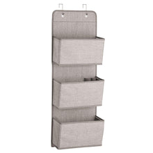 Load image into Gallery viewer, The best mdesign a568 soft fabric over the door hanging storage organizer with 3 large pockets for closets in bedrooms hallway entryway mudroom hooks included textured print 2 pack linen tan
