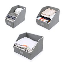 Load image into Gallery viewer, Products woffit linen closet storage organizers set of 3 foldable baskets to organize your sheets towels washclothes blankets clothing sweaters etc 100 organic fabric bins