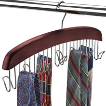 Load image into Gallery viewer, Related floridabrands scarf and tie hanger closet organizer and 12 hook wooden tie rack hanger for space saving solution and perfect space saving closet makeover mahogany color