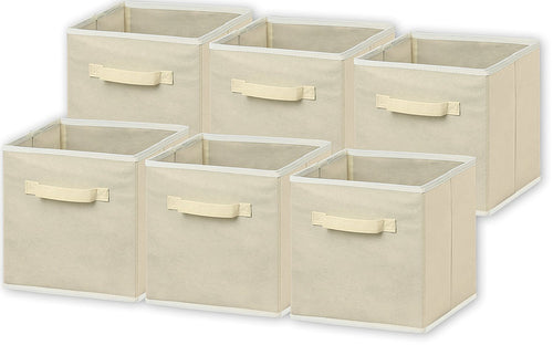 6 Pack - SimpleHouseware Foldable Cloth Storage Cube Basket Bins Organizer, Beige (11” H x 10.25” W x 10.25” D)