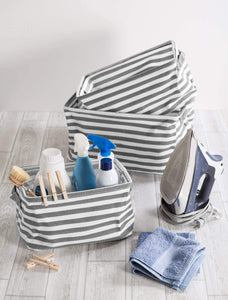 Exclusive dii cabana stripe collapsible waterproof coated anti mold cotton rectangle basket bin perfect for laundry room bedroom nursery dorm closet and home organization assorted set of 3 gray