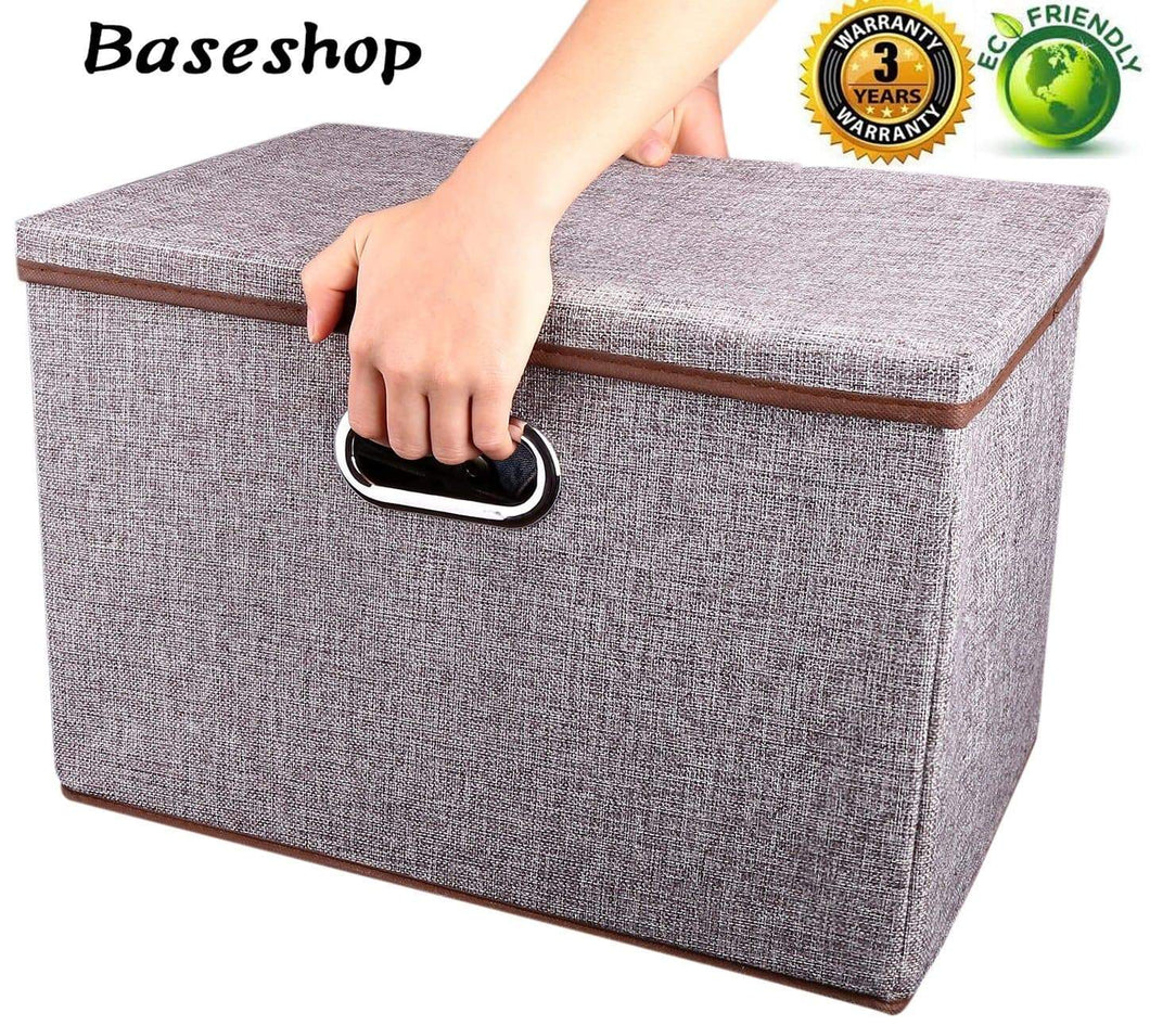 Heavy duty storage container organizer bin collapsible large foldable linen fabric gray box with removable lid and handles for home baby office nursery closet bedroom living room no peculiar smell 1 pack