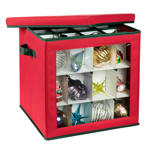 48-Cube Ornament Storage Container, Red